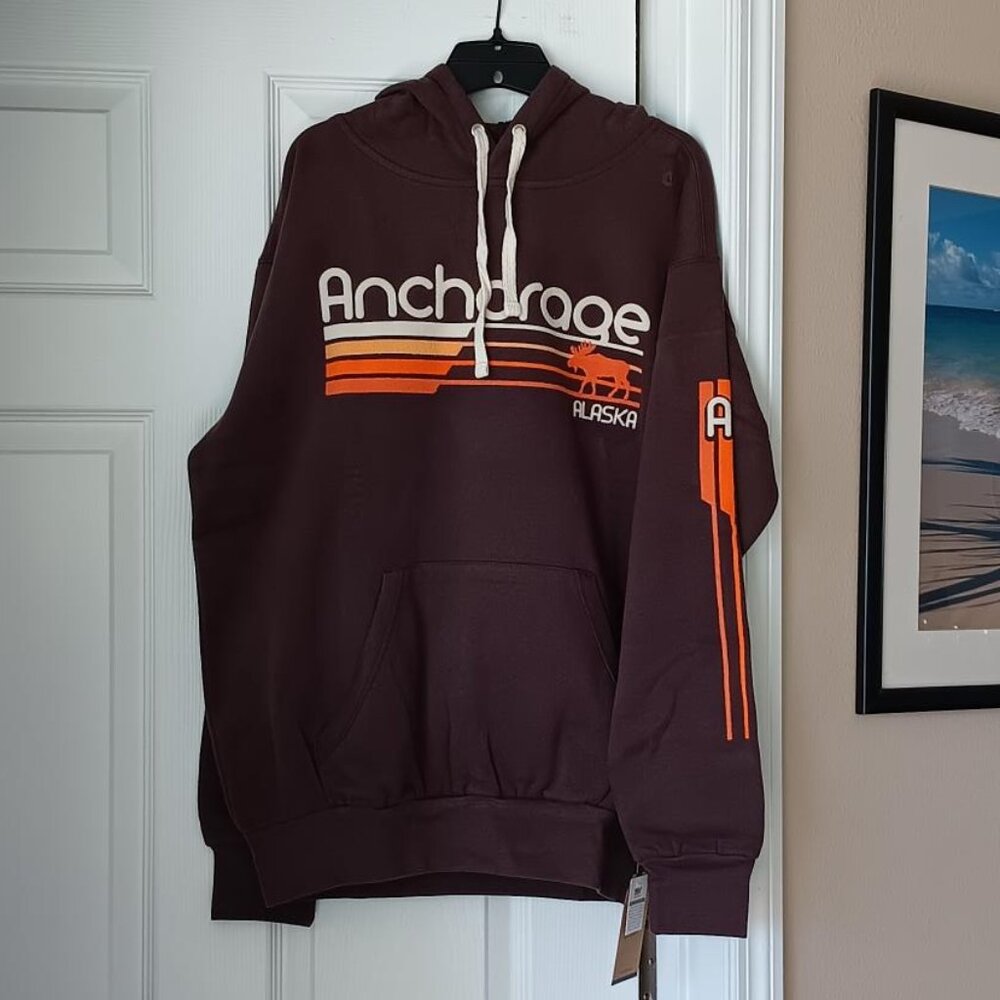 ANCHORAGE Logo MV Sport Sweatshirt with Hoodie Brown Size Large NEW